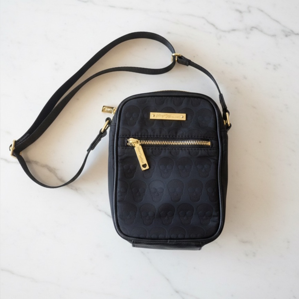 Betsey Johnson Nylon Black Crossbody Bag with Gold Accents